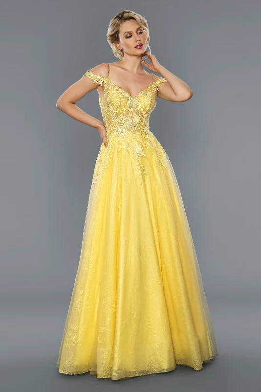 Stella Couture 21038 Size 10 Yellow Long Lace A Line formal Dress Bridal Prom Pageant Sheer Corset Stella Couture 21038 Size 10 Yellow Long Lace A Line formal Dress Bridal Prom Pageant Sheer Corset