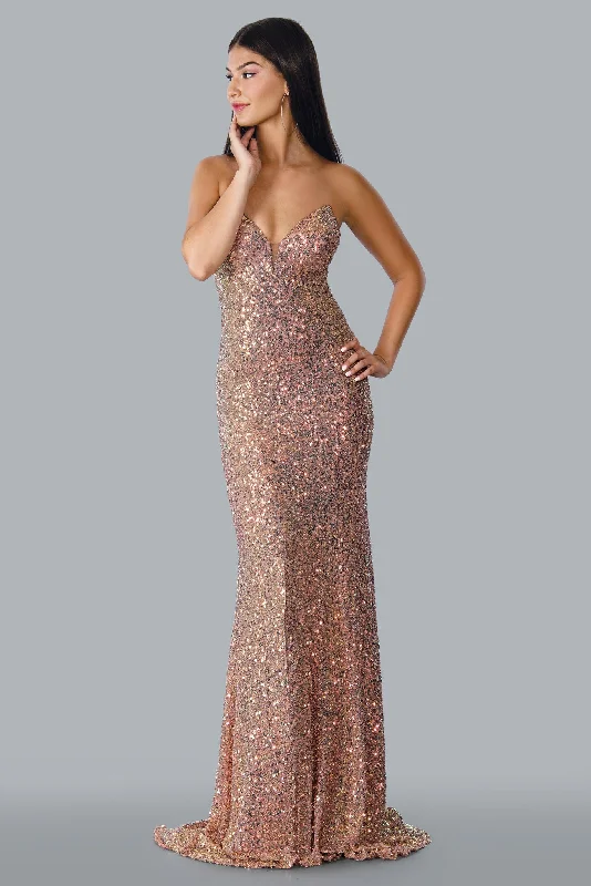 Stella Couture 23130 Size 2, 12 Rose Gold Long Fitted Sequin Peak Point Formal Pageant Gown Prom Dress Stella Couture 23130 Size 2, 12 Rose Gold Long Fitted Sequin Peak Point Formal Pageant Gown Prom Dress