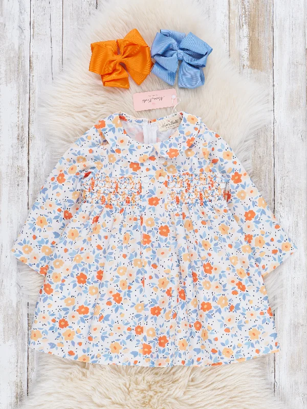 Sweet Orange Smocked Vintage Garden Dress