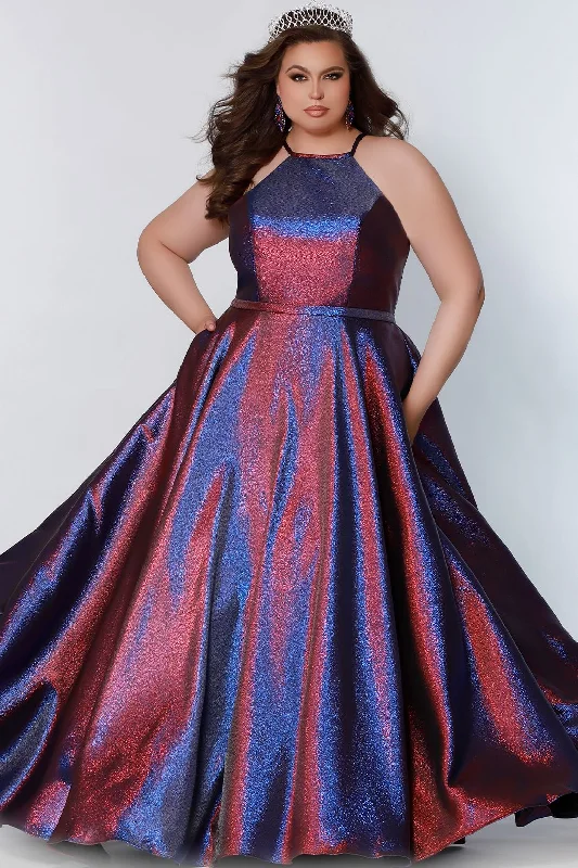 Sydney's Closet SC7334 Size 14 Shimmer Prom Dress High Neckline Plus Sized A Line SC 7334 Sydney's Closet SC7334 Size 14 Shimmer Prom Dress High Neckline Plus Sized A Line SC 7334
