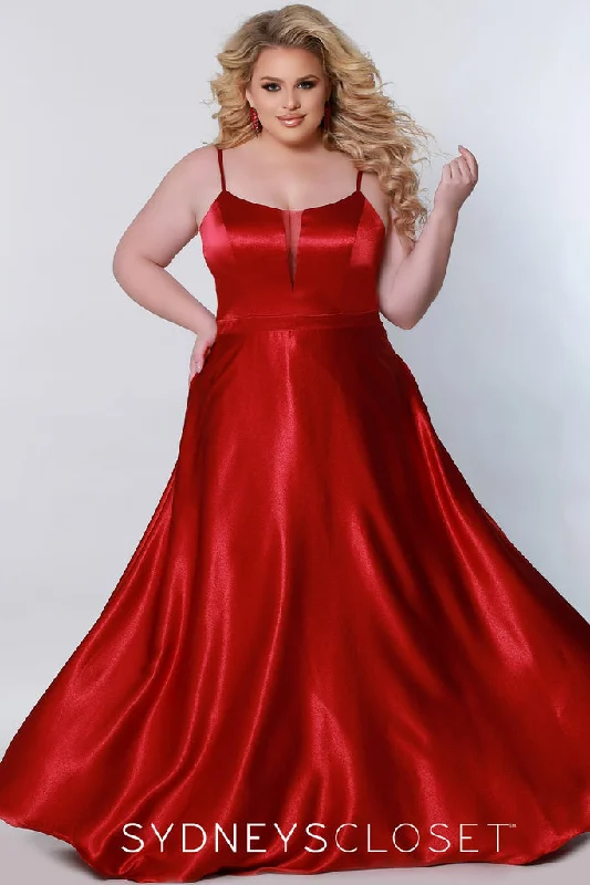 Sydneys Closet SC7338 Size 14 Red Long A Line Plus Size Formal Prom Dress V Neck Gown Sydneys Closet SC7338 Size 14 Red Long A Line Plus Size Formal Prom Dress V Neck Gown