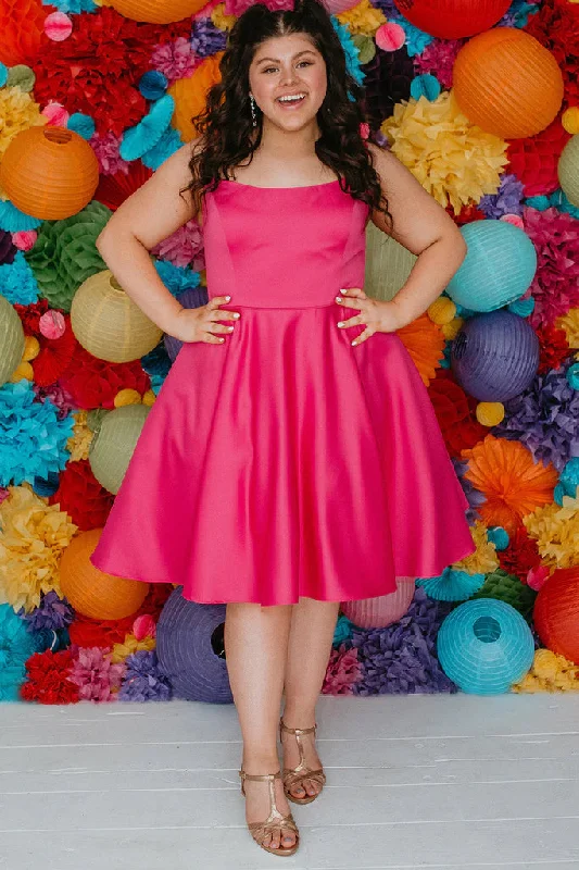 Sydneys Closet SC8115 Size 16, 24 Fuchsia Plus Size Satin A Line Formal Cocktail Dress Homecoming Pockets Sydneys Closet SC8115 Size 16, 24 Fuchsia Plus Size Satin A Line Formal Cocktail Dress Homecoming Pockets