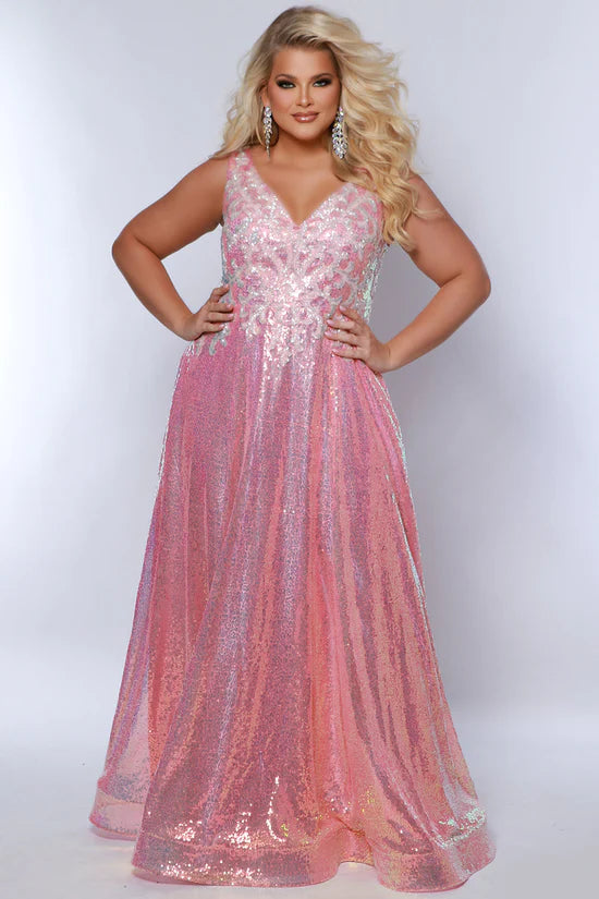 Sydney's Closet TE2431 Size 22 Dreamsicle Sequin A Line Prom Dress Plus Size Formal Gown V Neck Sydney's Closet TE2431 Size 22 Dreamsicle Sequin A Line Prom Dress Plus Size Formal Gown V Neck