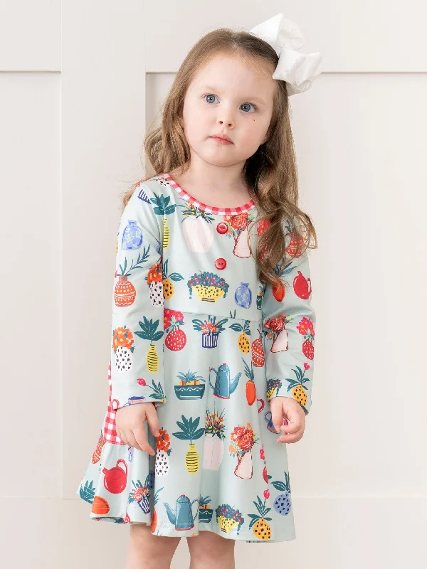 Teal Gardening Gingham Pocket Dress