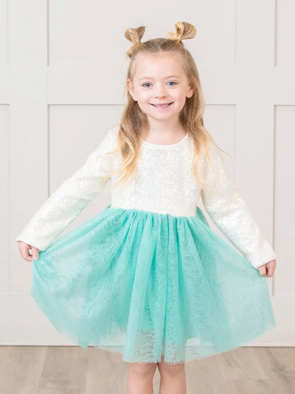 Teal Sequin Top Tulle Dress