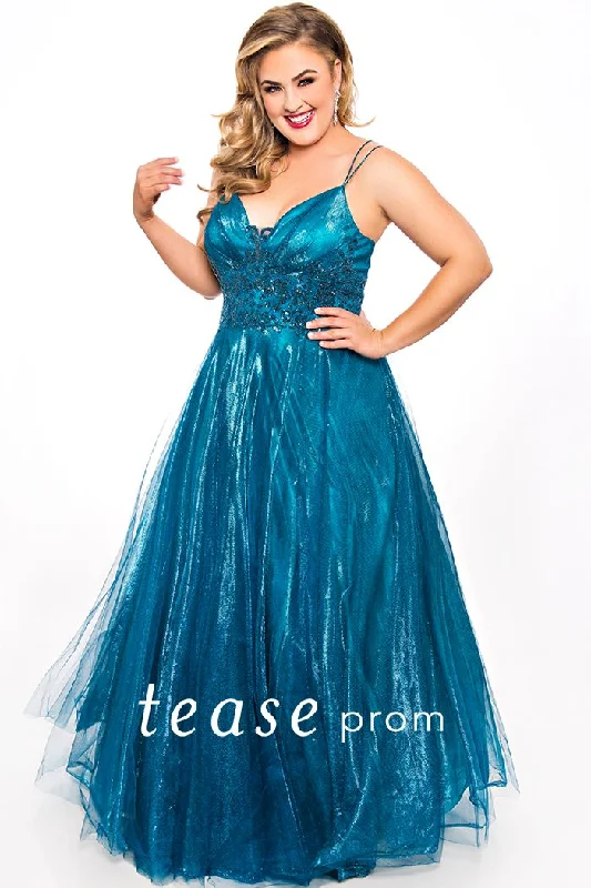 Tease Prom 2046 size 16 Teal shimmer ball gown prom dress evening gown