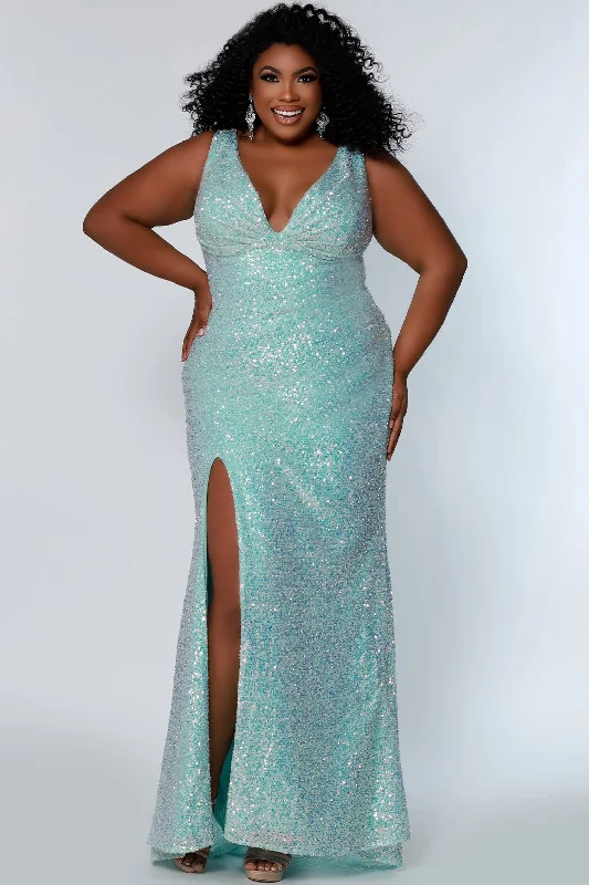 Tease Prom TE2201 Size 14 Sydneys Closet Long Fitted Sequin Plus size prom dress slit Tease Prom TE2201 Size 14 Sydneys Closet Long Fitted Sequin Plus size prom dress slit