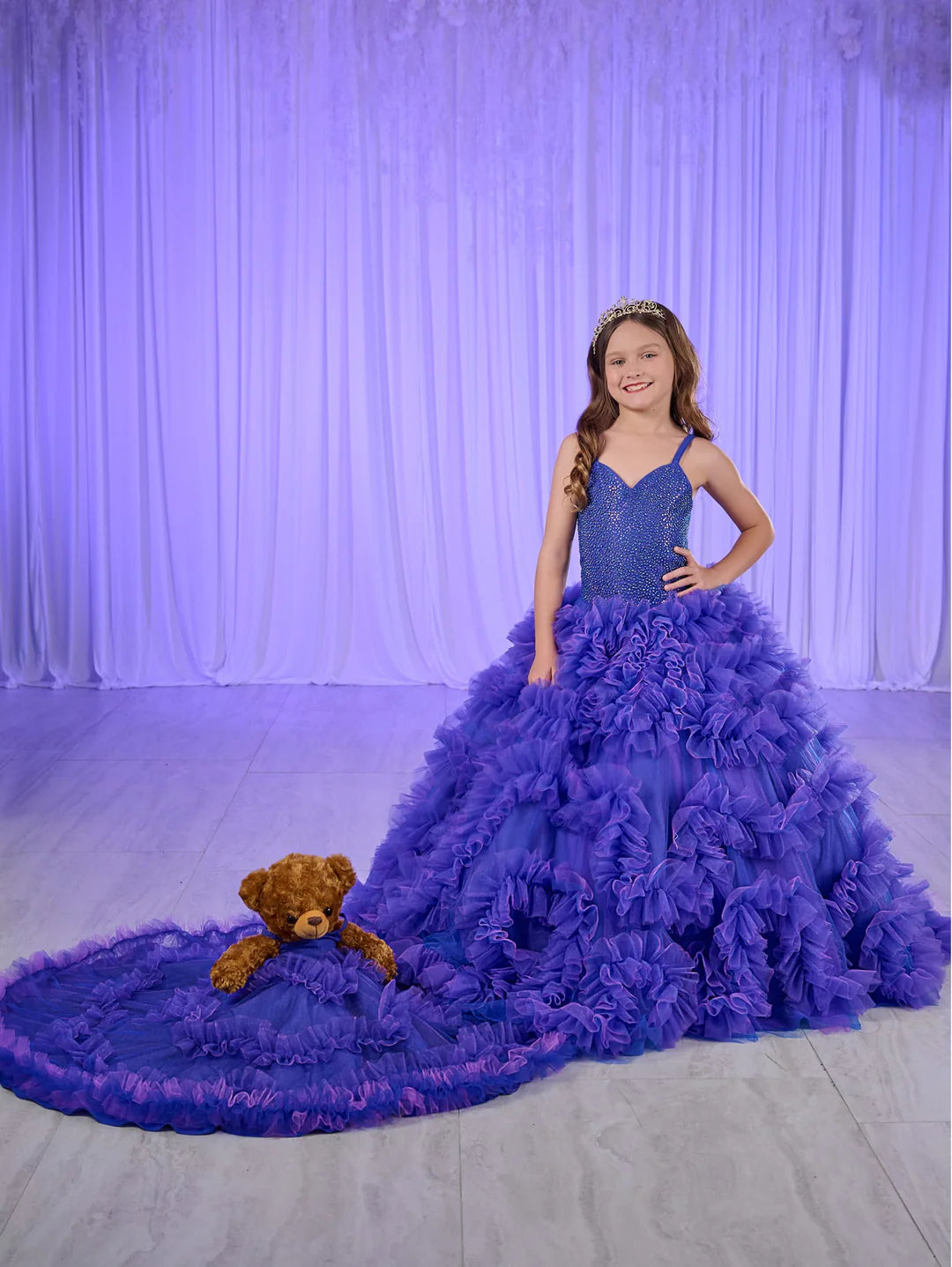 Tiffany Princess 80023MQ Size 12 Royal Purple Girls Ruffle Pageant Dress Corset Ball Gown Formal Crystal bodice Tiffany Princess 80023MQ Size 12 Royal Purple Girls Ruffle Pageant Dress Corset Ball Gown Formal Crystal bodice