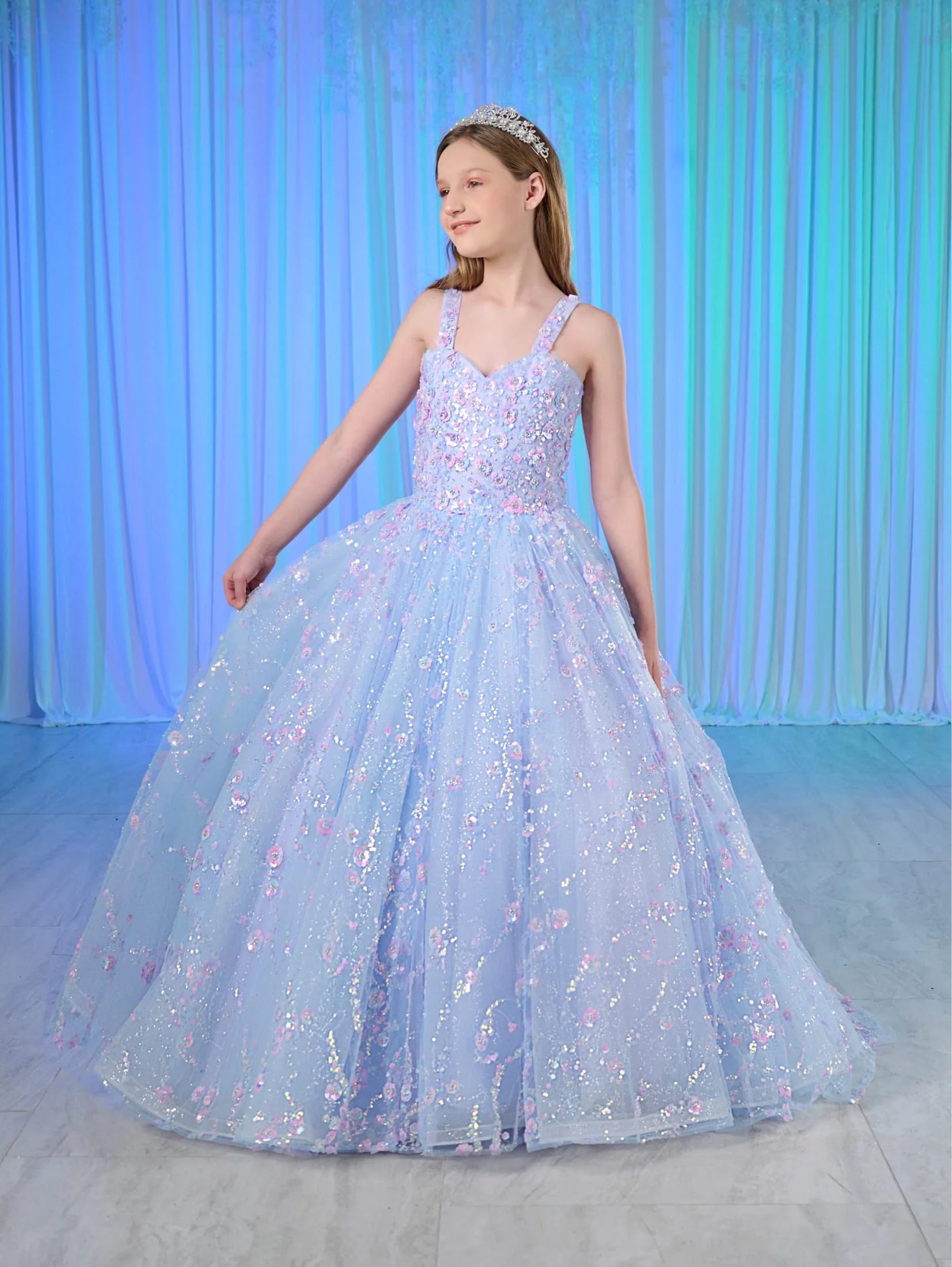 Tiffany Princess 80026MQ Size 10 Sky Girls Sequin Pageant Dress Corset Ball Gown Scoop neck Train Tiffany Princess 80026MQ Size 10 Sky Girls Sequin Pageant Dress Corset Ball Gown Scoop neck Train