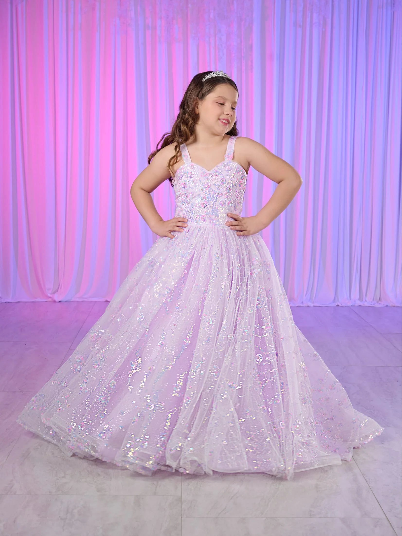 Tiffany Princess 80026MQ Size 2 Lilac Girls Sequin Pageant Dress Corset Ball Gown Scoop neck Train Tiffany Princess 80026MQ Size 2 Lilac Girls Sequin Pageant Dress Corset Ball Gown Scoop neck Train