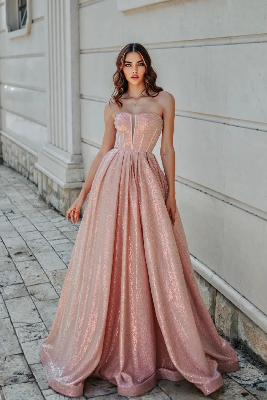 Tina Holly Couture TK313 Rose Gold Sequin Strapless Sweet Heart Neck Line With An A-Line Fit Formal Dress Tina Holly Couture TK313 Rose Gold Sequin Strapless Sweet Heart Neck Line With An A-Line Fit Formal Dress