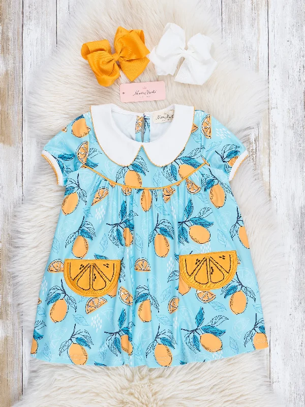 Turquoise Embroidered Lemons Dress