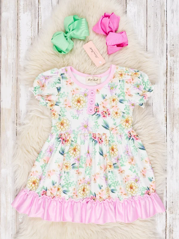 Watercolor Marigold Ruffle Dress