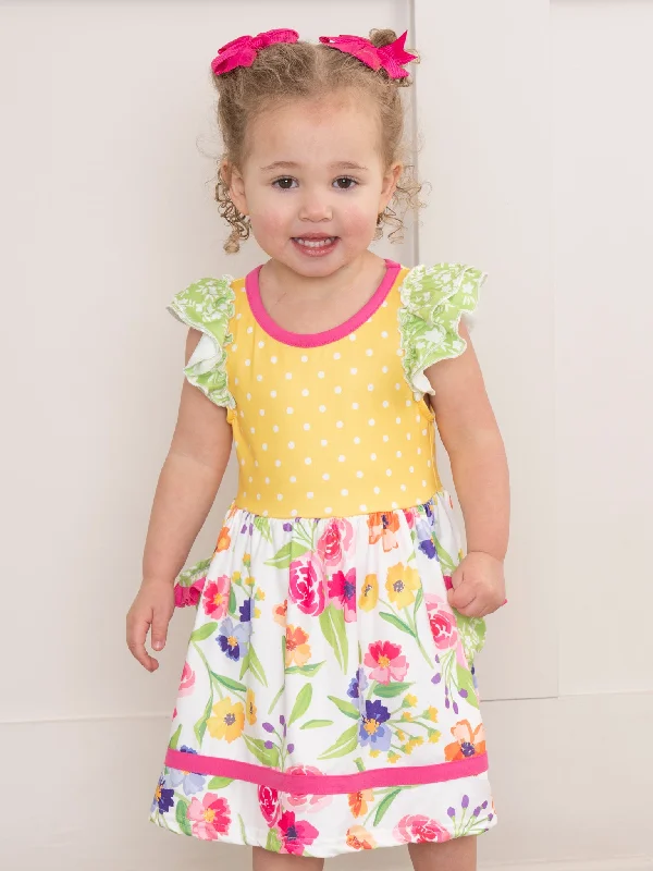 Wildflowers & Yellow Dots Ruffle Dress