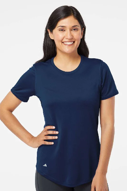 Adidas Womens UPF 50+ Short Sleeve Crewneck T-Shirt - Collegiate Navy Blue Welt Pockets Slit Pockets Adidas Womens UPF 50+ Short Sleeve Crewneck T-Shirt - Collegiate Navy Blue Welt Pockets Slit Pockets