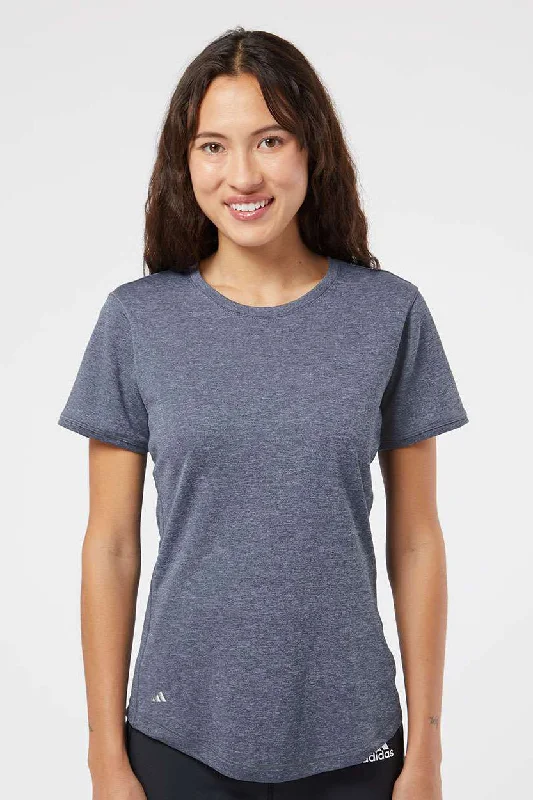 Adidas Womens UPF 50+ Short Sleeve Crewneck T-Shirt - Heather Collegiate Navy Blue Beaded Sequined Faux Fur Adidas Womens UPF 50+ Short Sleeve Crewneck T-Shirt - Heather Collegiate Navy Blue Beaded Sequined Faux Fur