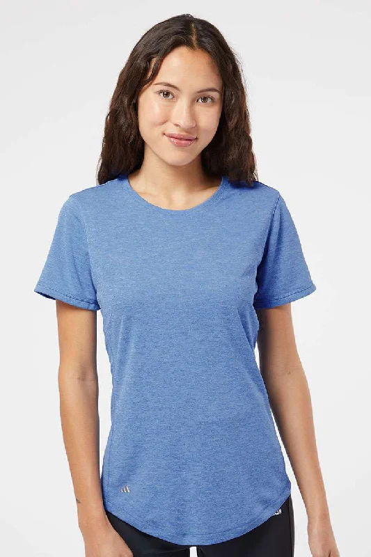 Adidas Womens UPF 50+ Short Sleeve Crewneck T-Shirt - Heather Collegiate Royal Blue Print Jacquard Patchwork Adidas Womens UPF 50+ Short Sleeve Crewneck T-Shirt - Heather Collegiate Royal Blue Print Jacquard Patchwork