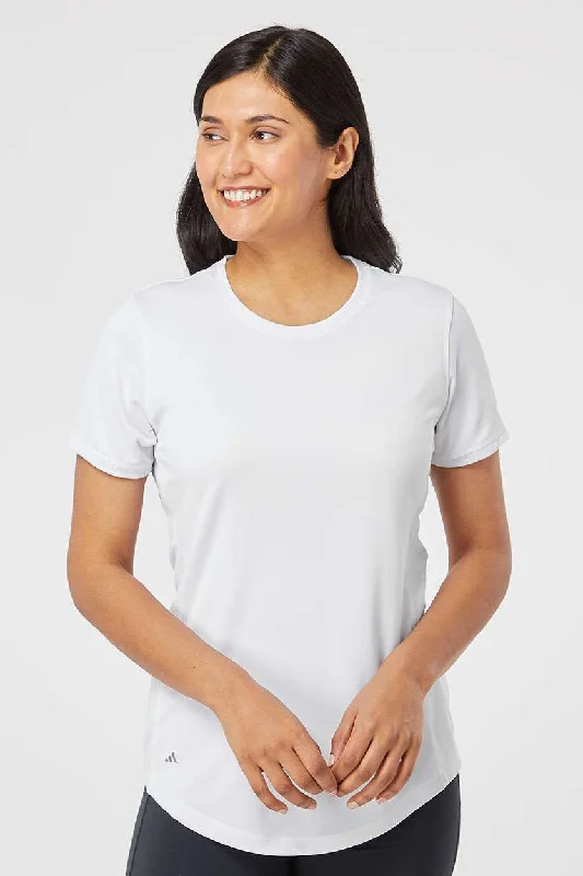 Adidas Womens UPF 50+ Short Sleeve Crewneck T-Shirt - White Seamless Knitted Crochet Adidas Womens UPF 50+ Short Sleeve Crewneck T-Shirt - White Seamless Knitted Crochet
