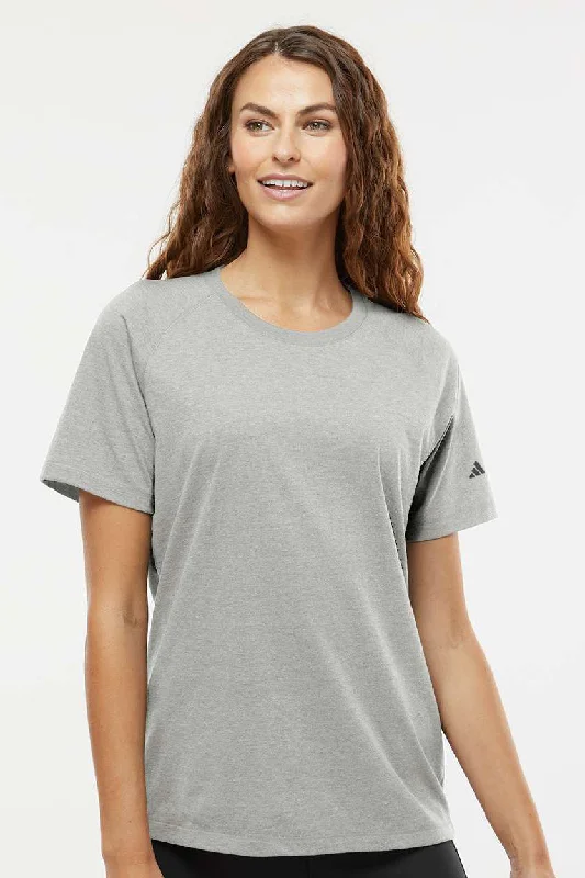 Adidas Womens Short Sleeve Crewneck T-Shirt - Heather Medium Grey Asymmetrical Pockets Print Adidas Womens Short Sleeve Crewneck T-Shirt - Heather Medium Grey Asymmetrical Pockets Print