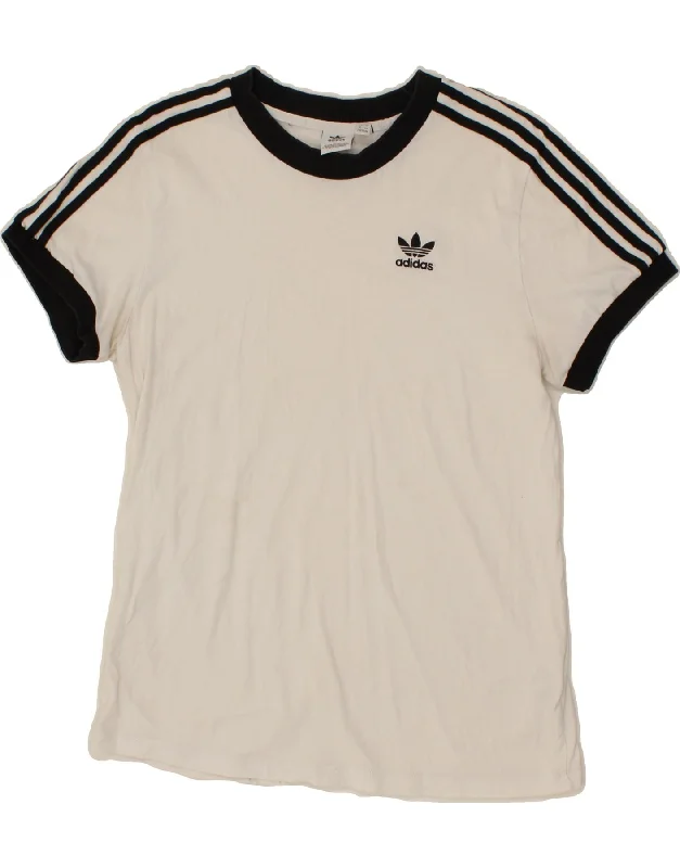 ADIDAS Womens T-Shirt Top UK 8 Small  White Cotton Front Pockets Side Pockets Patch Pockets