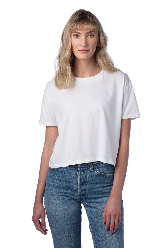 Alternative Womens Headliner Cropped Go To Short Sleeve Crewneck T-Shirt - White Satin Fabric Silk Fabric Chiffon Fabric