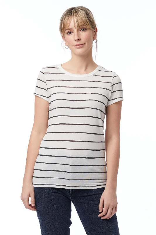 Alternative Womens Ideal Short Sleeve Crewneck T-Shirt - Eco Ivory Ink Stripe Mesh Blend Leather Blend Suede Blend Alternative Womens Ideal Short Sleeve Crewneck T-Shirt - Eco Ivory Ink Stripe Mesh Blend Leather Blend Suede Blend