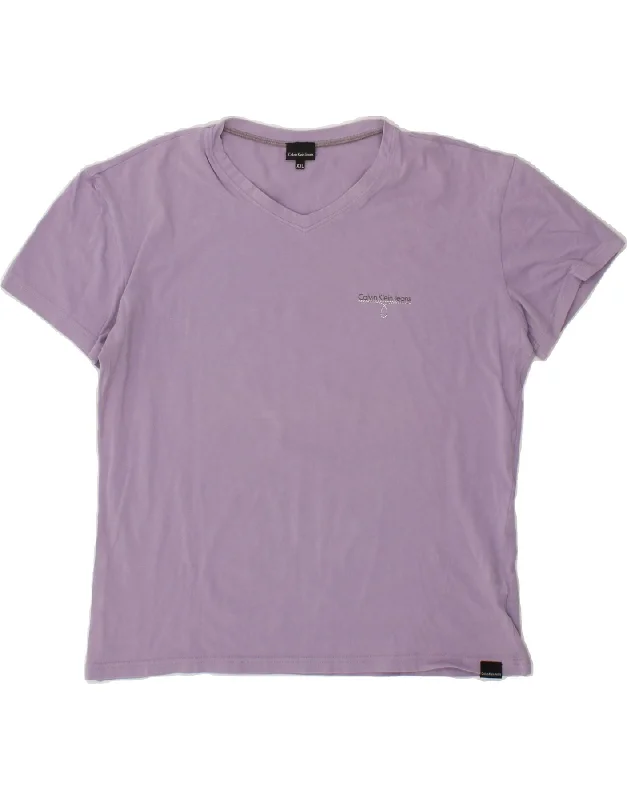 CALVIN KLEIN JEANS Womens T-Shirt Top UK 20 2XL Purple Zippered Buttoned Snapped
