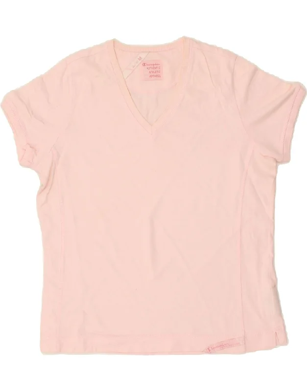CHAMPION Womens T-Shirt Top UK 14 Medium Pink Cotton Seamless Knitted Crochet