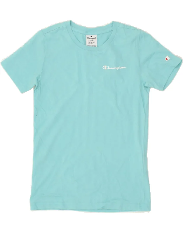 CHAMPION Womens T-Shirt Top UK 6 XS Blue Anti-Pilling Machine Wash Handmade