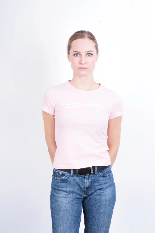 Diesel Womens S T-Shirt Pink Crew Neck Cotton Summer Welt Pockets Slit Pockets Flap Pockets Diesel Womens S T-Shirt Pink Crew Neck Cotton Summer Welt Pockets Slit Pockets Flap Pockets