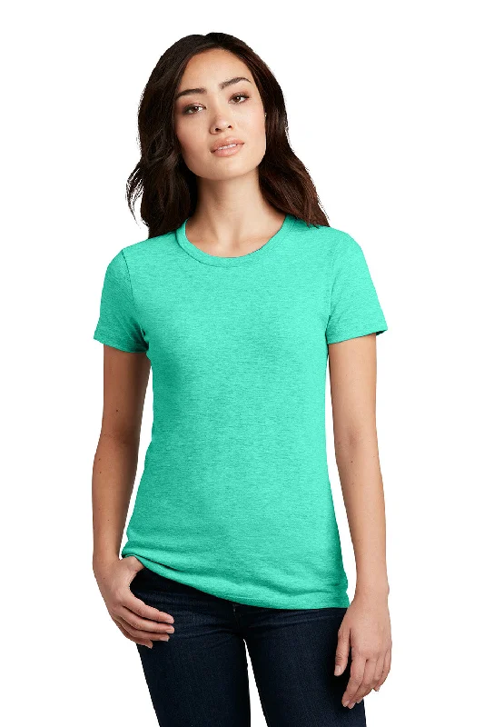District Womens Perfect Blend Short Sleeve Crewneck T-Shirt - Heather Aqua Green - NEW Hooded Caped Shawl Collar