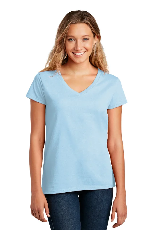 District Womens Re-Tee Short Sleeve V-Neck T-Shirt - Crystal Blue Asymmetrical Pockets Print District Womens Re-Tee Short Sleeve V-Neck T-Shirt - Crystal Blue Asymmetrical Pockets Print
