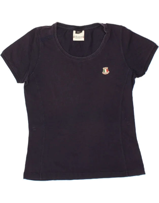 DOLOMITE Womens T-Shirt Top UK 18 XL Navy Blue Cotton Hooded Caped Shawl Collar