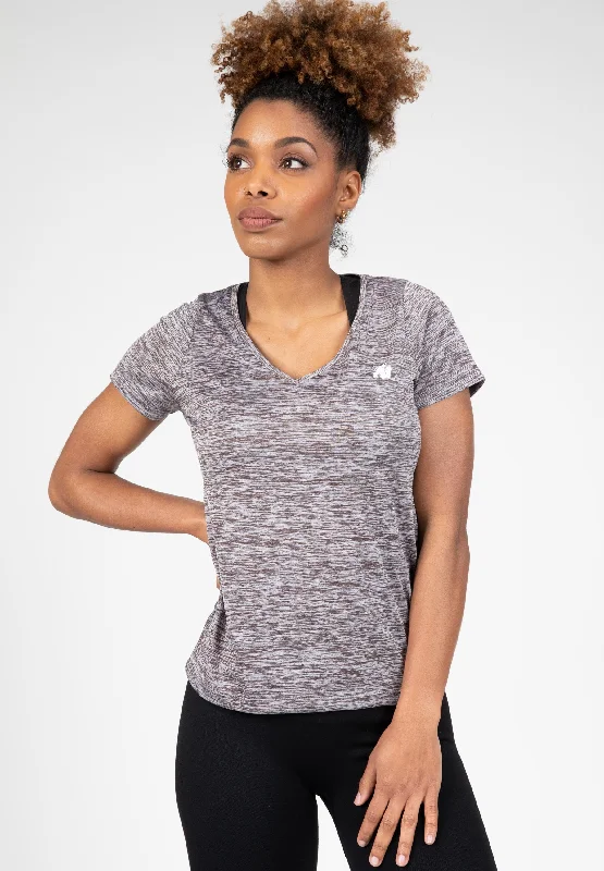 Elmira V-Neck T-Shirt - Gray Melange Print Jacquard Patchwork