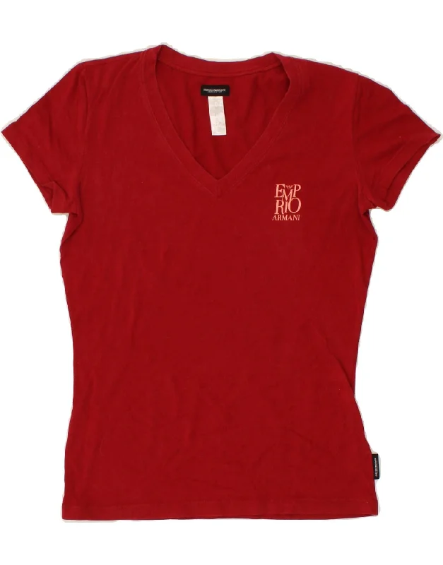 EMPORIO ARMANI Womens T-Shirt Top UK 12 Medium Red Cotton Rayon Velvet Corduroy