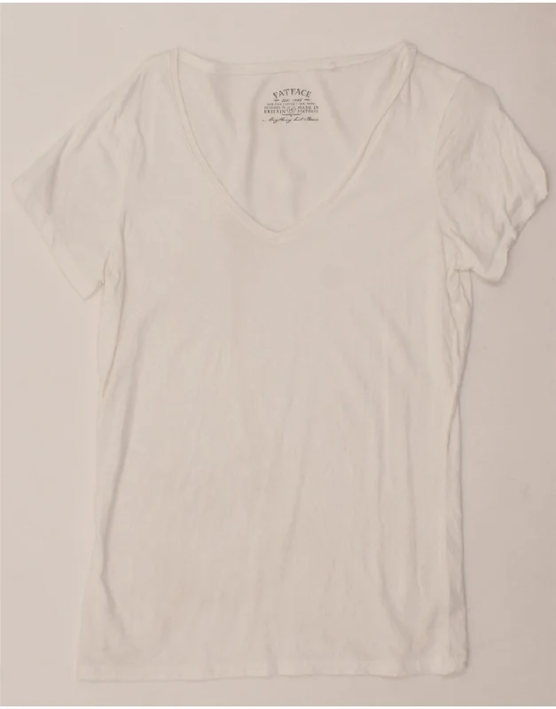 FAT FACE Womens T-Shirt Top UK 10 Small White Cotton Print Jacquard Patchwork