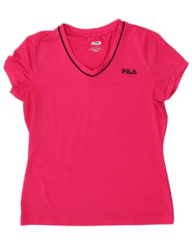 FILA Womens T-Shirt Top UK 12 Medium Pink Hooded Caped Shawl Collar