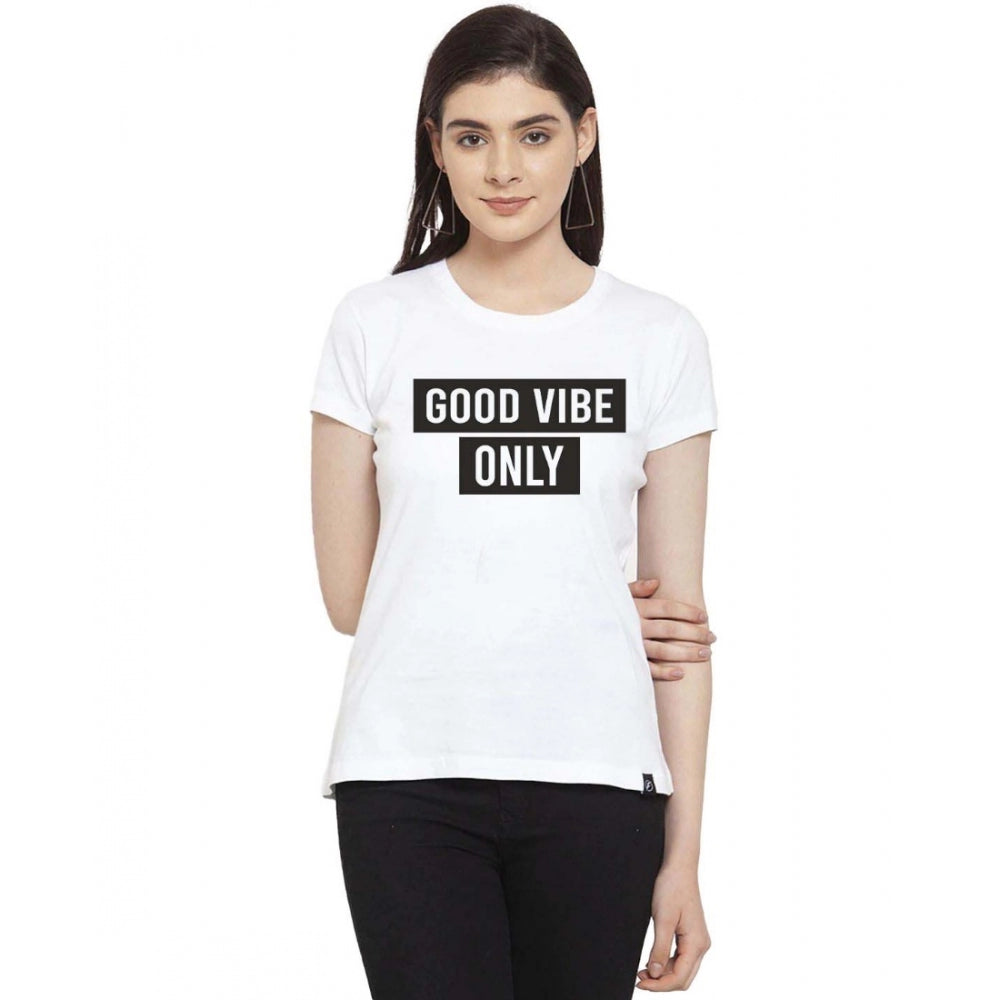 Generic Women's Cotton Blend Good Vibe Only Printed T-Shirt (White) Boxy Fit Fitted Loose Generic Women's Cotton Blend Good Vibe Only Printed T-Shirt (White) Boxy Fit Fitted Loose