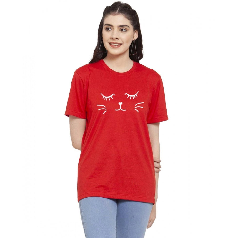 Generic Women's Cotton Blend Graphic Cat Printed T-Shirt (Red) Spandex Blend Rayon Blend Denim Blend Generic Women's Cotton Blend Graphic Cat Printed T-Shirt (Red) Spandex Blend Rayon Blend Denim Blend