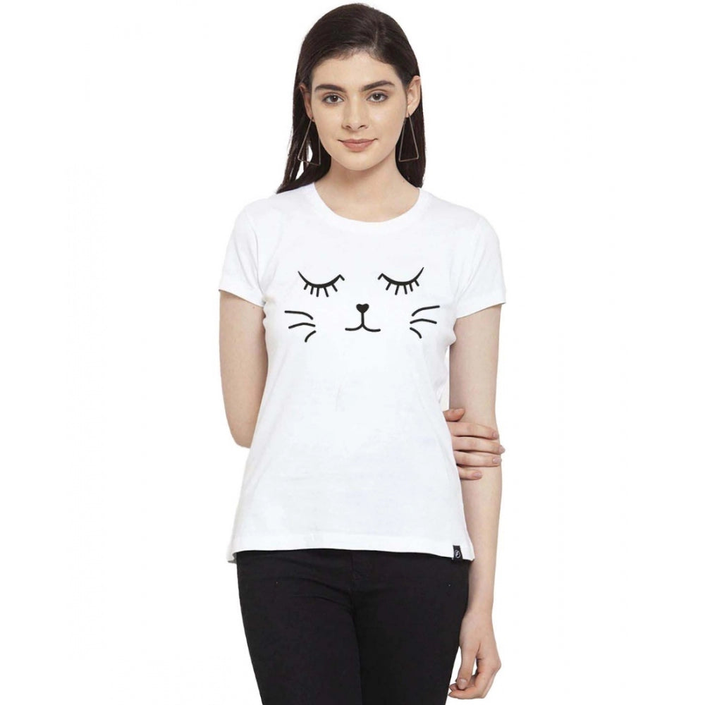 Generic Women's Cotton Blend Graphic Cat Printed T-Shirt (White) Welt Pockets Slit Pockets Generic Women's Cotton Blend Graphic Cat Printed T-Shirt (White) Welt Pockets Slit Pockets