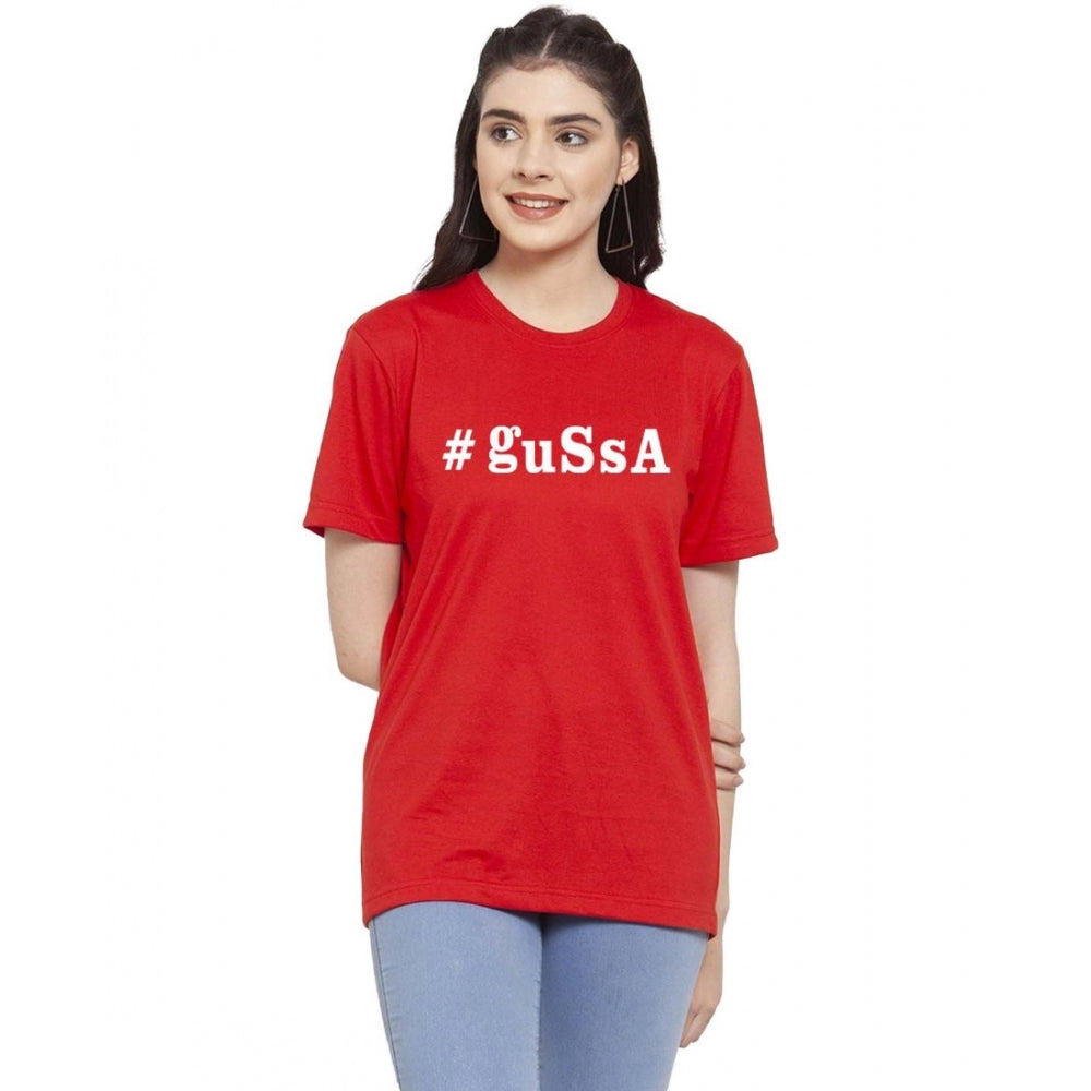 Generic Women's Cotton Blend Gussa Printed T-Shirt (Red) Polka Dot Checkered Tartan