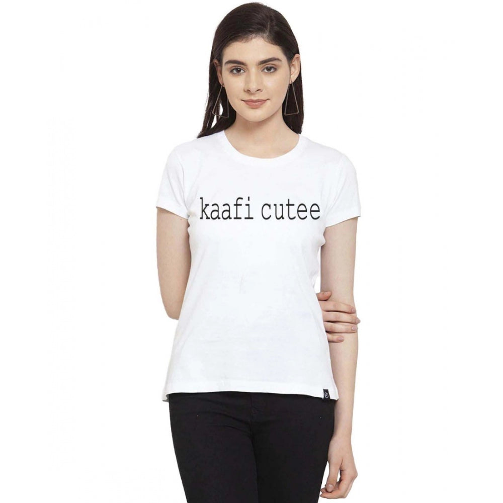 Generic Women's Cotton Blend Kaafi Cutee Printed T-Shirt (White) Solid Color Striped Floral Generic Women's Cotton Blend Kaafi Cutee Printed T-Shirt (White) Solid Color Striped Floral