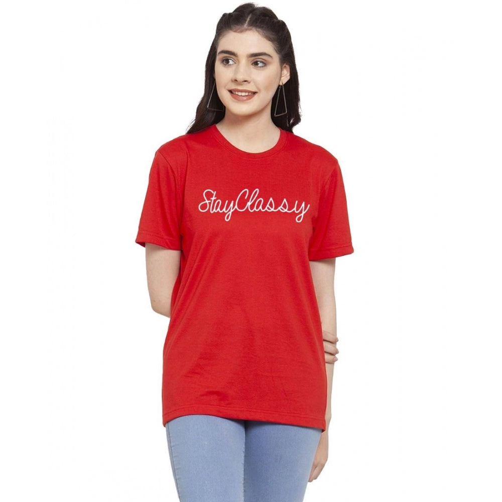 Generic Women's Cotton Blend Stay Classy Printed T-Shirt (Red) Beaded Sequined Faux Fur Generic Women's Cotton Blend Stay Classy Printed T-Shirt (Red) Beaded Sequined Faux Fur
