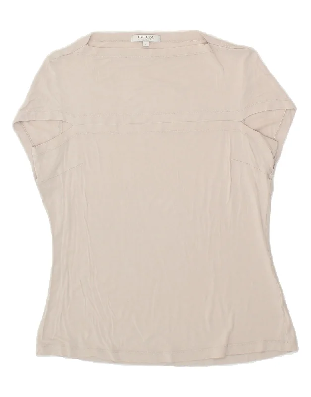 GEOX Womens T-Shirt Top UK 14 Medium Off White Mesh Blend Leather Blend Suede Blend