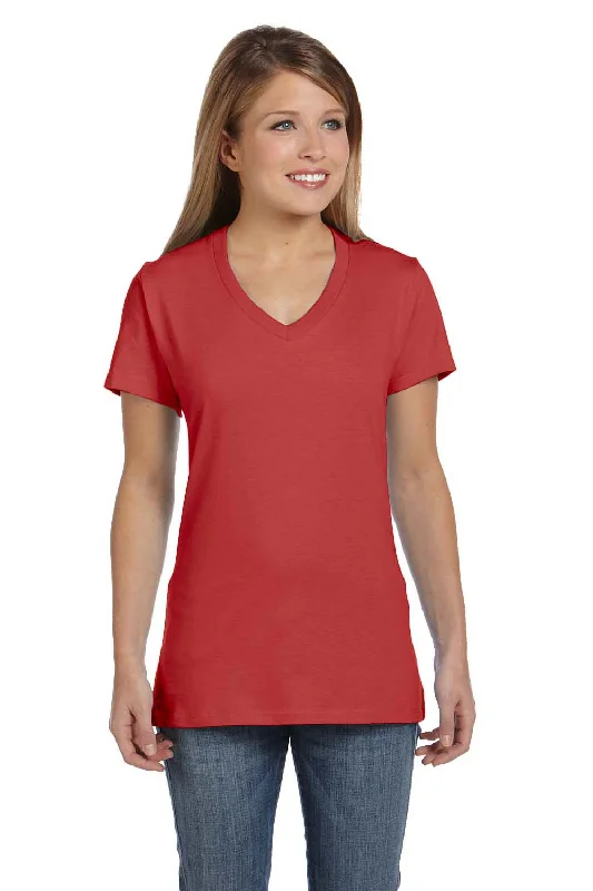 Hanes Womens Nano-T Short Sleeve V-Neck T-Shirt - Vintage Red - Closeout Casual Formal Business