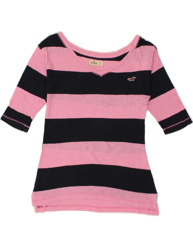 HOLLISTER Womens T-Shirt Top UK 6 XS Pink Striped Cozy Warm Stylish