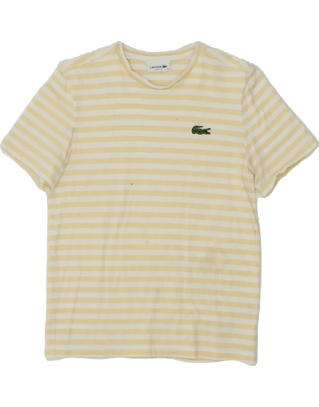 LACOSTE Womens T-Shirt Top Size 36 Small Yellow Striped Cotton Striped Floral Plaid