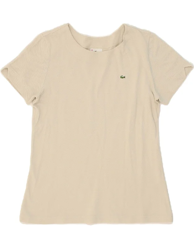 LACOSTE Womens T-Shirt Top Size 40 Medium Beige Cotton Print Jacquard Patchwork