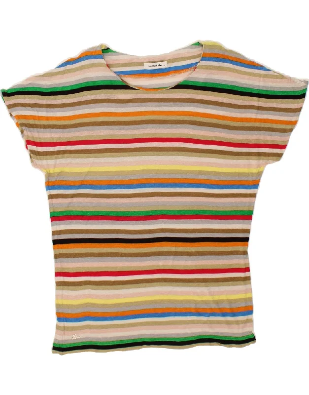 LACOSTE Womens T-Shirt Top Size 44 Large Multicoloured Striped Zippered Front Buttoned Front Snap Front LACOSTE Womens T-Shirt Top Size 44 Large Multicoloured Striped Zippered Front Buttoned Front Snap Front