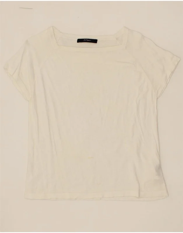 LES COPAINS Womens T-Shirt Top IT 42 Medium White Cotton Denim Fabric Leather Fabric Suede Fabric LES COPAINS Womens T-Shirt Top IT 42 Medium White Cotton Denim Fabric Leather Fabric Suede Fabric